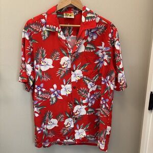 VTG Winnie Fashion Men's Aloha Floral Hawaiian Shirt Size M Vintage 90s Tropical